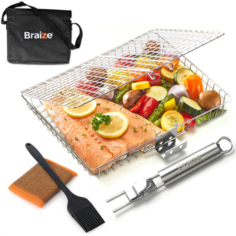 Stainless Steel Large Grill Basket w/ Easy Open Lid