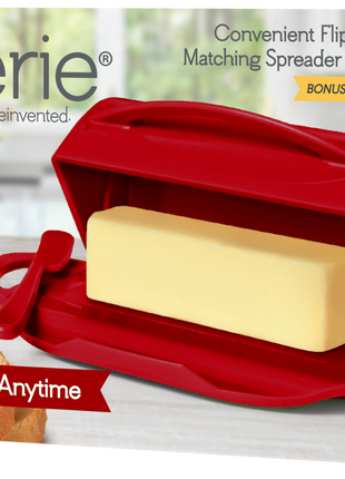 Countertop Flip-Top Butter Dish w/ Matching Spreader - Red