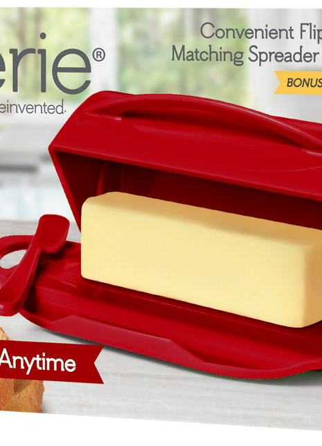Countertop Flip-Top Butter Dish w/ Matching Spreader - Red