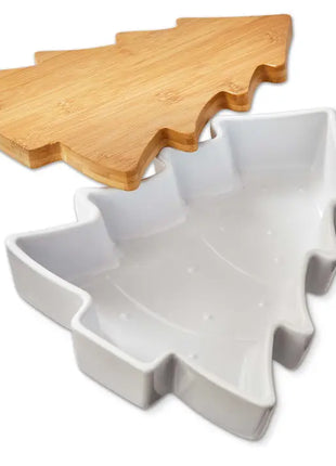 Tree Baker with Lid/Trivet White Stoneware Christmas