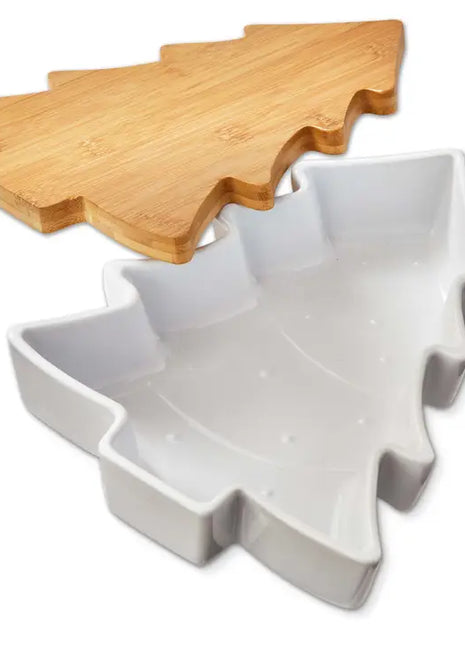 Tree Baker with Lid/Trivet White Stoneware Christmas