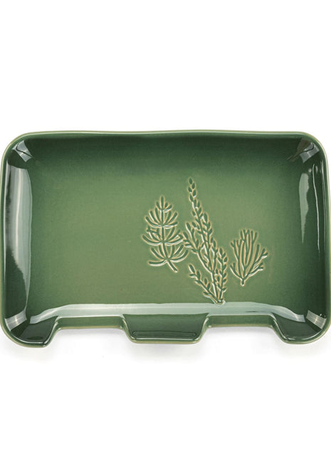 Green Pressed Floral Double Spoon Rest