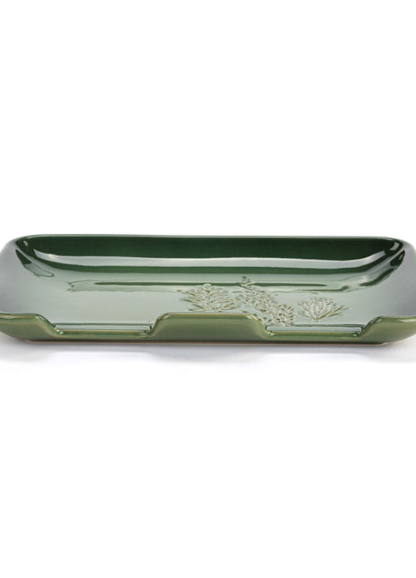 Green Pressed Floral Double Spoon Rest