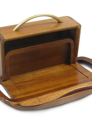 Acacia Wood Flip-Top Butter Dish w/ Spreader - Brass Handle