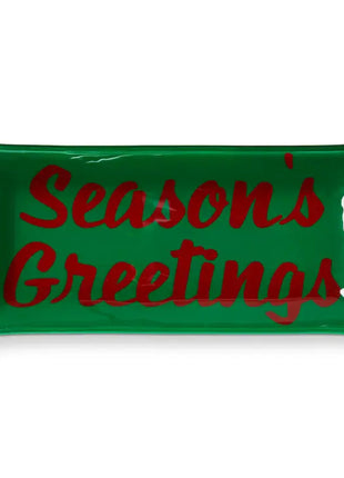Christmas Glass Tray "Season's Greetings"