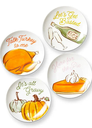 Turkey & Toast Appetizer Plates, Set of 4, Multi Bone China