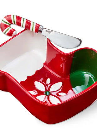 Stocking Bowl & Candy Cane Spreader Set of 2 Earthenware