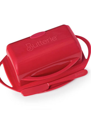 Countertop Flip-Top Butter Dish w/ Matching Spreader - Red