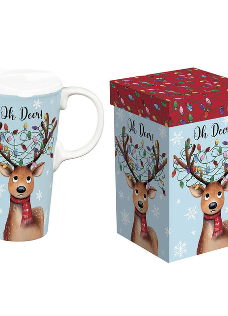 Twas The Night Travel Cup Ceramic Perfect Cup, Reindeer, 17oz, Gift Box