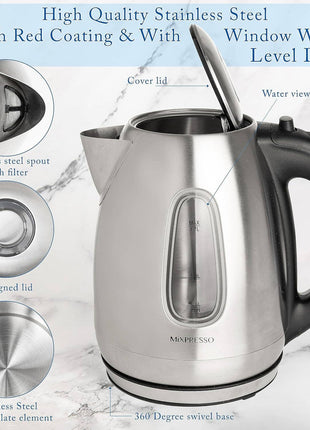 Mixpresso Stainless Steel Electric Kettle, Cordless Pot 1.7L Portable Electric Hot Water Kettle, 1500w Strong Fast Boiling Pot, Water Boiler, Electric Tea Kettle With Boil Dry Protection: Stainless Steel