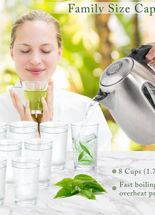 Mixpresso Stainless Steel Electric Kettle, Cordless Pot 1.7L Portable Electric Hot Water Kettle, 1500w Strong Fast Boiling Pot, Water Boiler, Electric Tea Kettle With Boil Dry Protection: Stainless Steel