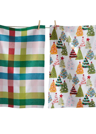 Groovy Christmas Trees Dishtowel Set of 2, 100% Cotton