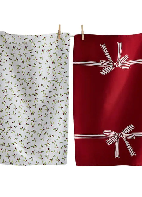Winter Berries and Bows Dishtowel Set of 2