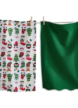 Holiday Cheer Stockings Dishtowel 2-pc