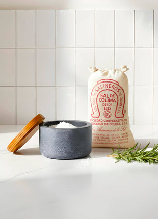 Concrete Salt Cellar with Wooden Lid