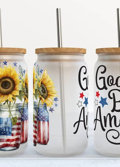 God Bless America 16oz Frosted Libbey Glass Tumbler