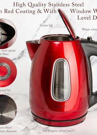Mixpresso Stainless Steel Electric Kettle, Cordless Pot 1.7L Portable Electric Hot Water Kettle, 1500w Strong Fast Boiling Pot, Water Boiler, Electric Tea Kettle With Boil Dry Protection: Stainless Steel