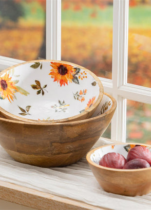 VivaStyle Sunflower Fields Bowl, Wood Bowl - Large
