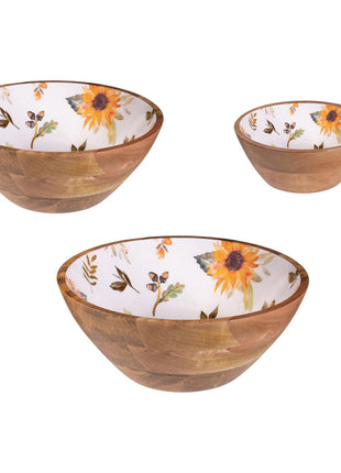 VivaStyle Sunflower Fields Bowl, Wood Bowl - Large