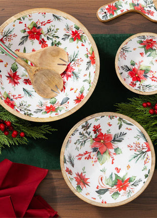 VivaStyle Poinsettia Bliss Bowl, Wood Bowl - Medium