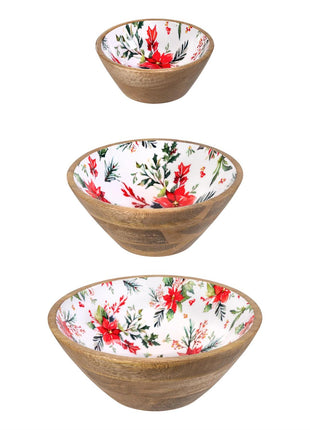 VivaStyle Poinsettia Bliss Bowl, Wood Bowl - Medium