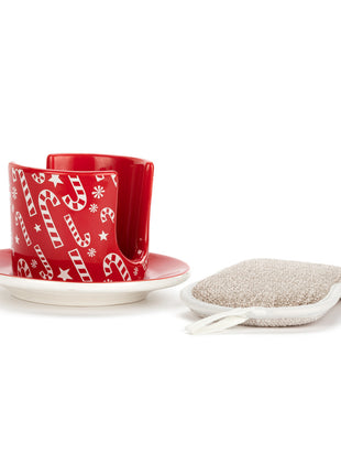Candy Canes Soap Dish w/sponge