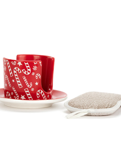 Candy Canes Soap Dish w/sponge