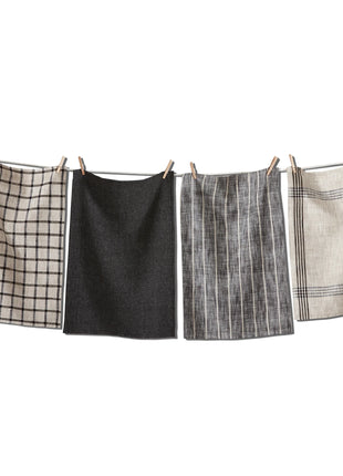 Woven Dishtowel Black/Multi set of 4