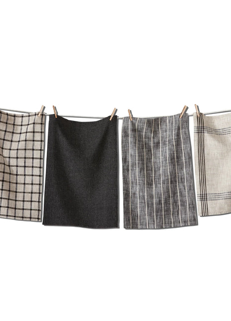 Woven Dishtowel Black/Multi set of 4