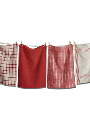 Woven Dishtowel Red/Multi set of 4