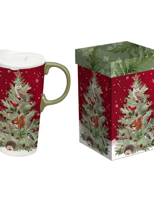 Winter Grove Travel Cup Ceramic Perfect Cup, Tree, 17oz, Gift Box