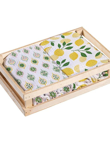 Fruit Themed Quick Dry 2pc Kitchen Towel in gift crate box
