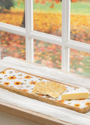 VivaStyle Sunflower Fields Serveware, Rectangular Wood Serving Tray, 18"L