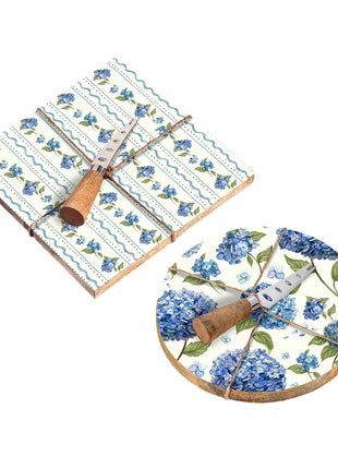 VivaStyle Serving Board, Wooden Cheese Board with Knife, Hydrangea, Asst of 2