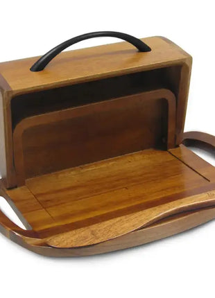 Acacia Wood Flip-Top Butter Dish w/ Spreader - Black Handle