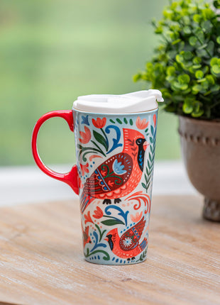 Ceramic Perfect Cup Folk Cardinal 17oz