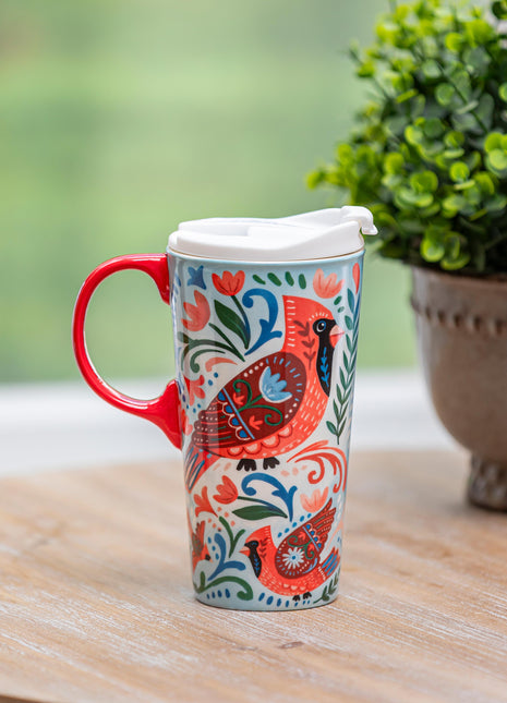 Ceramic Perfect Cup Folk Cardinal 17oz