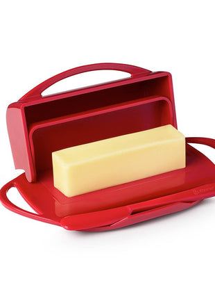 Countertop Flip-Top Butter Dish w/ Matching Spreader - Red