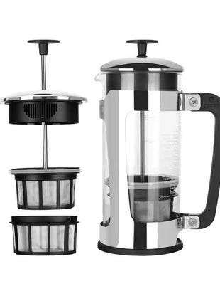 French Press Coffee Maker - P5 -Glass & Stainless-Steel Cage 18 oz
