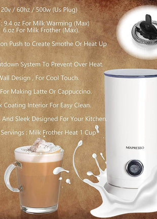 Mixpresso Electric Milk Frother - Latte Art Steamer, Cappuccino Machine And Milk Warmer, Hot and Cold Foam Maker