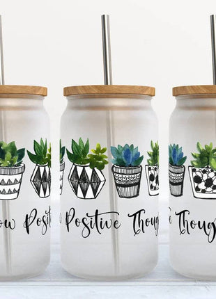 Grow Positive Thoughts 16oz Frosted Libbey Glass Tumbler