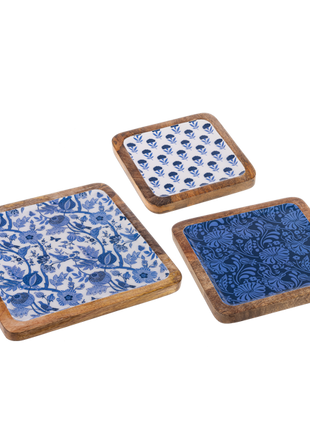 3 pc blue floral serving set