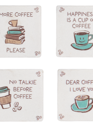 4Pc Ceramic Coaster Set - Coffee Themed
