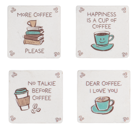 4Pc Ceramic Coaster Set - Coffee Themed