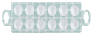 Blue Gingham Deviled Egg Platter with Handles