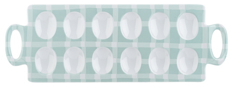 Blue Gingham Deviled Egg Platter with Handles
