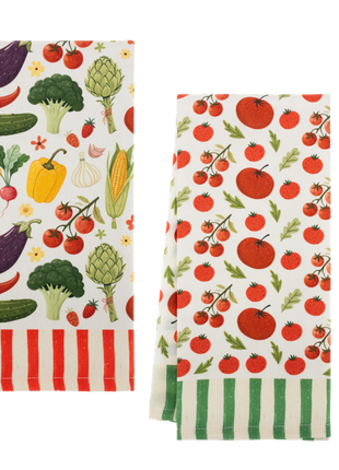 Vegetable with Stripe Border Tea Towel