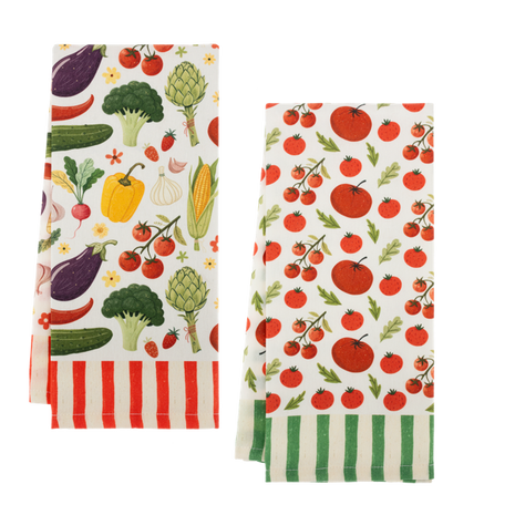 Vegetable with Stripe Border Tea Towel