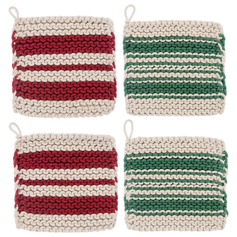 Cotton Crochet Red Stripe Pot Holder