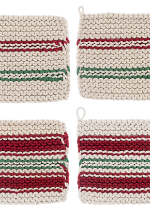 Cotton Crochet Red & Green Stripe Pot Holder